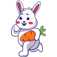 Illustration of Cute Rabbit Holding Carrot. Vector Character.