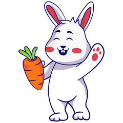 Illustration of Cute Rabbit Holding Carrot. Vector Character.