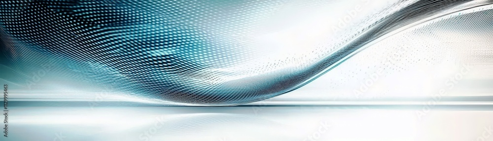 Poster abstract flowing wave design with digital dots and light reflections for modern backgrounds and tech