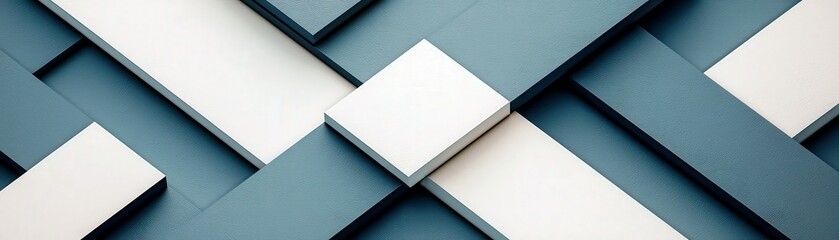 Abstract geometric composition with layered blue and white rectangular shapes creating a modern background design for creative projects