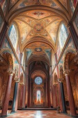 Fototapeta premium Basilica di San Michele Maggiore Interior in Pavia Italy with Ornate Frescoes and Stained Glass