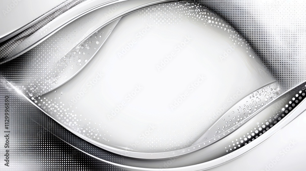 Poster abstract silver waves background with dots and curves for modern graphic design, presentation or web