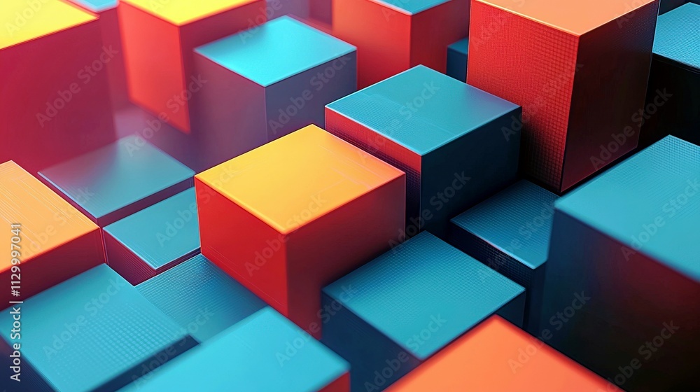 Poster abstract 3d geometric shapes in vibrant colors creating dynamic patterns and textures for modern des