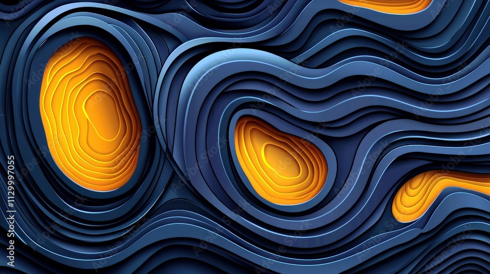 Poster colorful abstract waves in layered paper design creating an artistic texture of navy blue and vibran