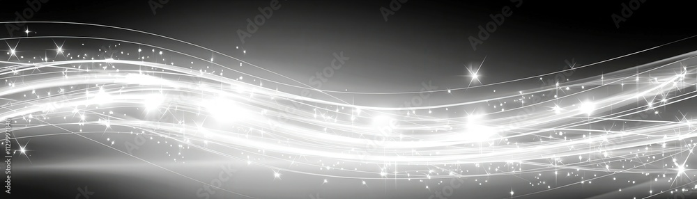 Poster shimmering silver wave with sparkling light effects on a dark background for elegant and stylish des