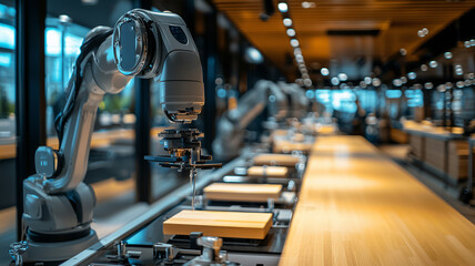 Obraz premium Robotic arms efficiently assembling components in modern factory setting, showcasing advanced automation technology. sleek design and precision highlight industrial innovation
