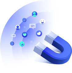 Obraz premium Inbound Marketing illustration clipart, Magnet attract more visitors and customers strategies to your community business