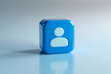 A blue square icon featuring a simple white user silhouette, representing user profiles or online identity.