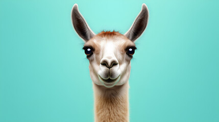 Obraz premium Portrait of a giraffe with its head close up against a blue background, featuring soft fur and a natural wildlife setting