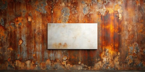 Rustic Metal Wall with Blank Panel for Advertisement or Design Mockup