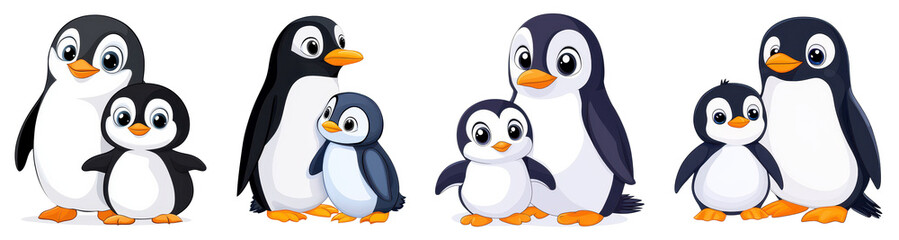 Obraz premium A playful group of cartoon penguins showcasing family bonds and friendly interactions.