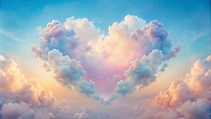 Celestial Heart A Serene Panorama of Pastel Clouds Forming a Heart Shape in a Dreamlike Sky