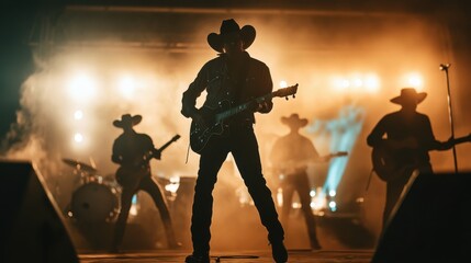 Silhouette of Country Music Band Performing on Stage