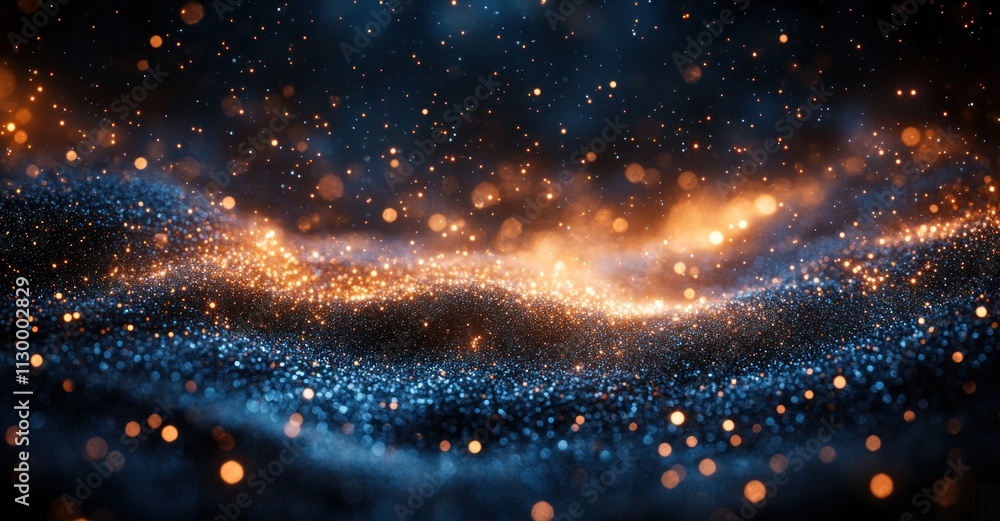 Aufkleber abstract background with shimmering blue and golden particles glowing light bokeh for holiday and ch