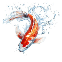 Vibrant koi fish swimming in clear water.. transparent background