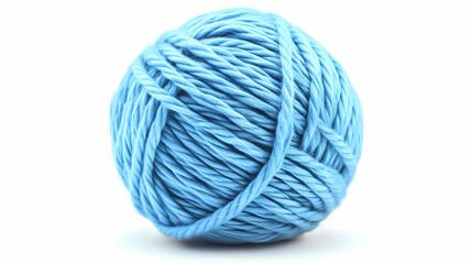 Low angle view of blue wool string rope ball isolated on white background. Twine. Illustration