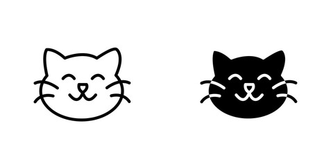 Cat outlined and solid icon vector collection.