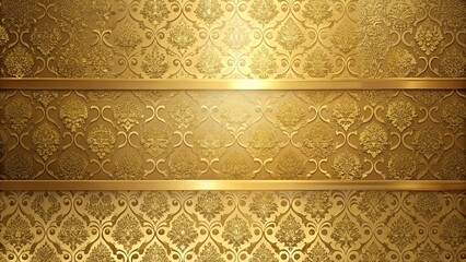 Elegant Gold Damask Pattern with Two Horizontal Stripes for Luxurious Background Design
