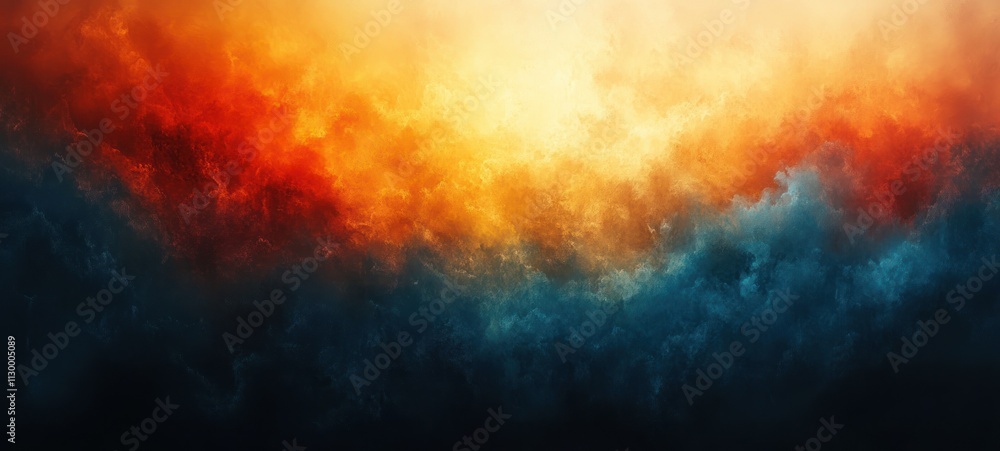 Poster abstract impressionist gradient with orange and blue hues on dark background