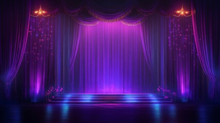 73.Concept 3: Entertainment stage with purple light-up edge, light set pieces, and purple curtain
