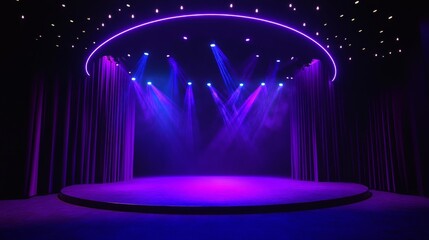 79.Concept 4: Entertainment stage with purple light-up edge, light set pieces, and purple curtain