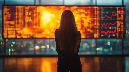 Businesswoman Analyzing International Market Data on Digital Board for Business Expansion