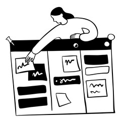Woman moving cards on a Kanban board