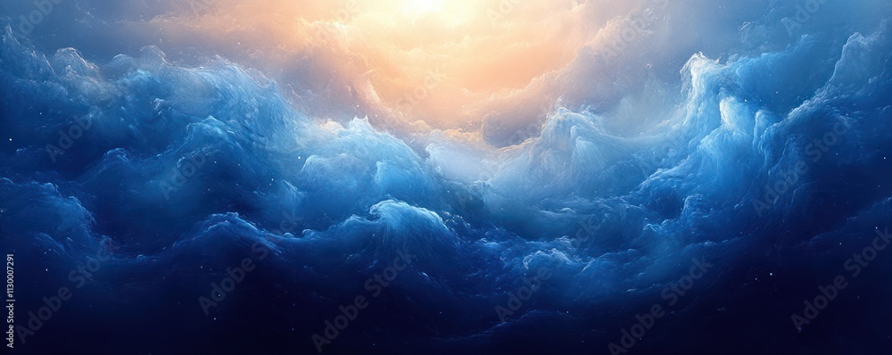 Poster Abstract Blue Gradient Landscape Background Textured Design with Soft Lighting and Tranquil Atmosphere