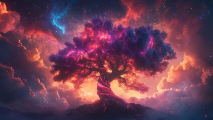 Cosmic Tree Underneath a Starry Sky