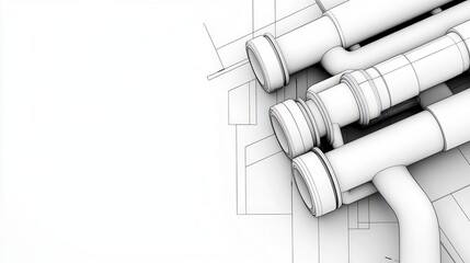 Conceptual blueprint of urban drainage system, minimalist civil engineering focus, clean and technical line work, grayscale design