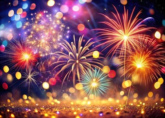 Fototapeta premium Abstract fireworks photography: vibrant glitter and sparkle, a festive 4th of July background.