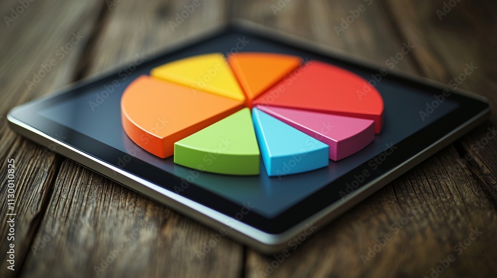Aufkleber a colorful pie chart and bar graph on a tablet tracking progress toward financial goals stock photo 