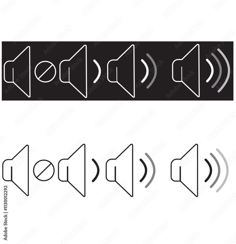 Poster volume up icon linear graphics set vector in black