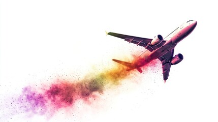 Airplane Taking Off with Colorful Smoke Trail
