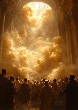 Jesus Observes Widow's Mite Religious Scene Engraving Art Illustrating Humbleness and Modesty in Christianity