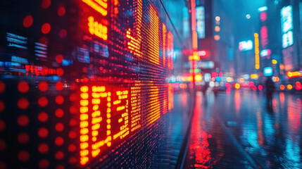 Fototapeta premium A live feed of stock market tickers displayed across a vibrant trading floor