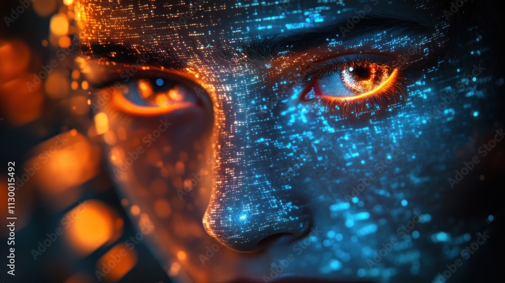 Poster ai cybersecurity threat portrait of black it specialist in cyberpunk style with data streams and neo