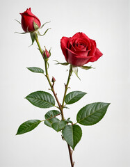 Red velvet roses isolated on white background