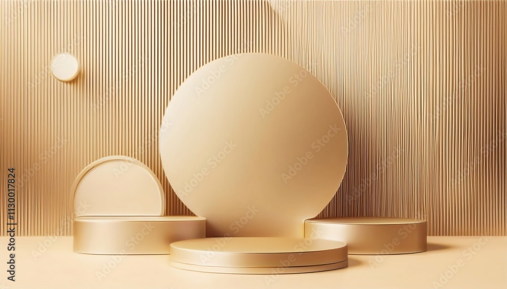 Aufkleber a minimalistic arrangement of circular shapes in soft gold tones, set against a textured background,