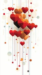 Abstract geometric hearts and lines in modern digital art. Happy Valentine's Day. 14 february.