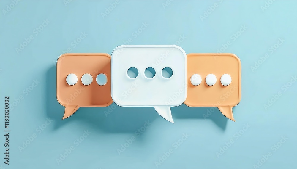 Poster colorful speech bubbles with three dots symbolize communication and conversation on a soft blue back