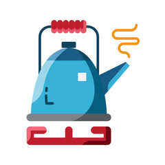 Made in uk A Vibrant Flat Design Illustration of a Blue Kettle Boiling on a Red Stovetop, Perfect for Culinary Websites or Apps