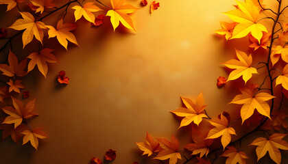 Fototapeta premium Golden Autumn Leaves Scattered on a Rustic Background