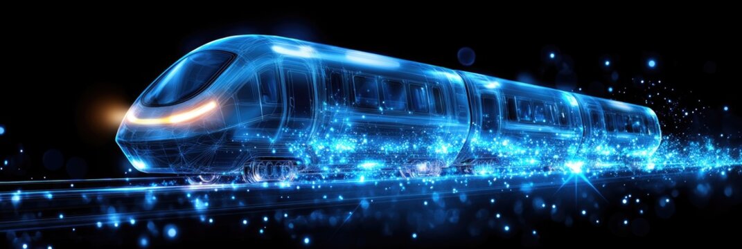 Futuristic wireframe hologram of hyperloop transportation system concept