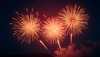 Fototapeta premium Radiant Firework Bursts Over a Midnight Sky
