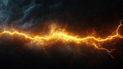 Lightning Strike Thunderstorm with Golden Light on Dark Background