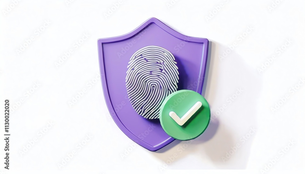Poster a stylized image of a shield with a fingerprint and a checkmark, symbolizing security, authenticatio