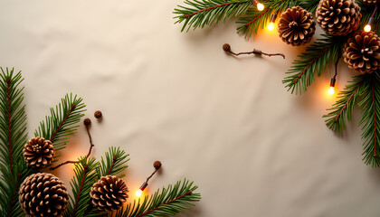 Naklejka premium Rustic Pinecones and Branches on Linen Background