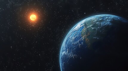 Obraz premium Background of space with blue Earth and sun star
