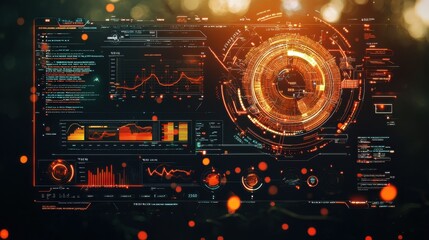 Obraz premium Futuristic Financial Dashboard Predicting Mahogany Timber Market Growth with Graphs and Trends